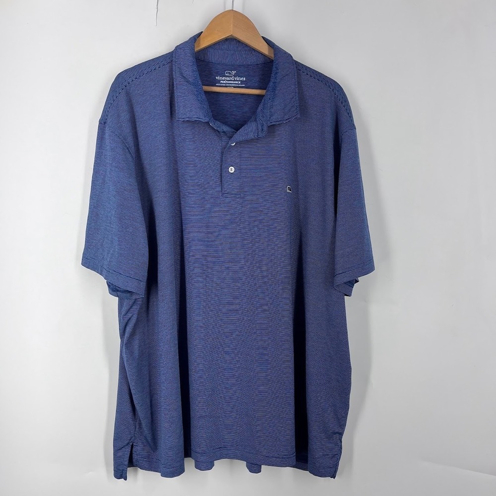 Vineyard Vines Performance Polo Shirt Mens 3XB Blue Micro Stripe Short Sleeve